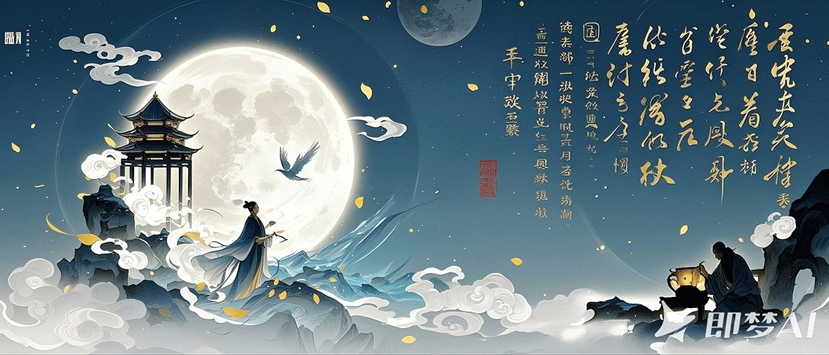 苏轼《水调歌头 · 明月几时有》意境水墨画 